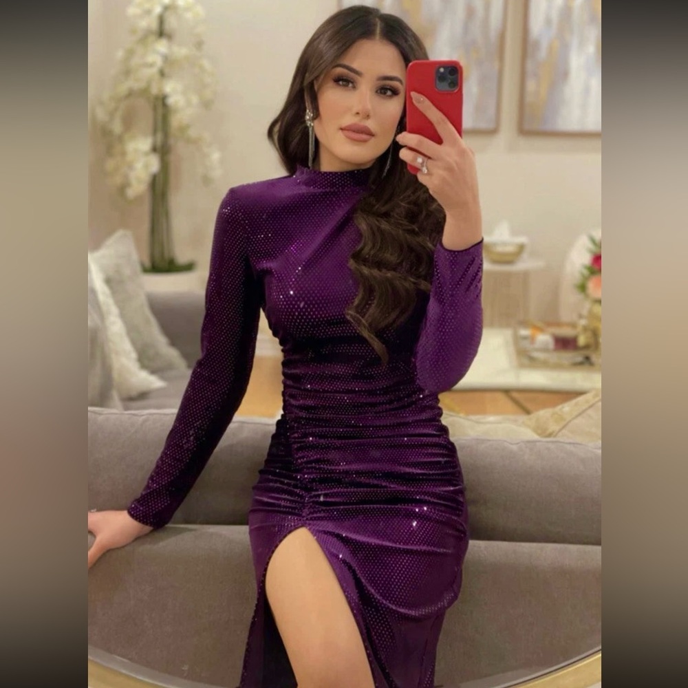 💜 ZARA FESTIVE DAYS PURPLE SEQUIN MOCK NECK MAXI DRESS!